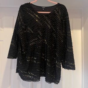 Elements Black Ruffle Womens Blouse With small metallic dot detail. Size XL
